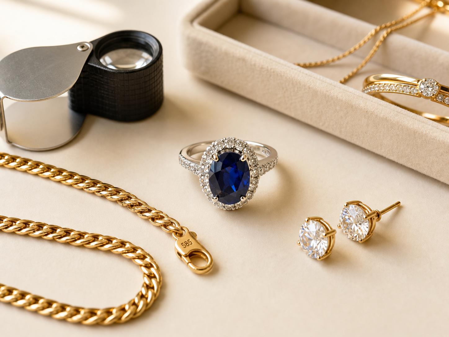 Jewelry value finder with rings chain and magnifier
